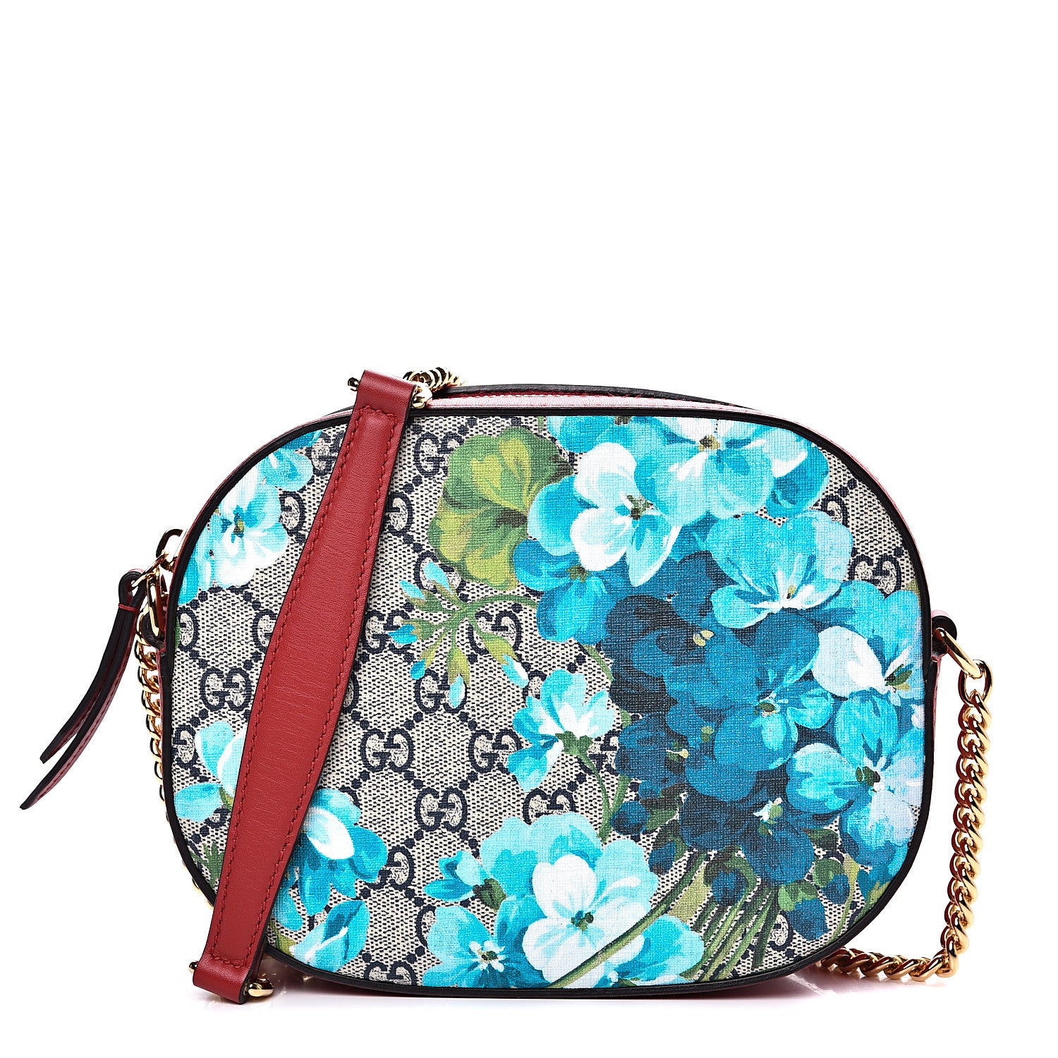 Gucci GG Supreme Monogram Blooms Mini Chain Shoulder Bag Beige Blue Navy Hibiscus Red 1 of 10