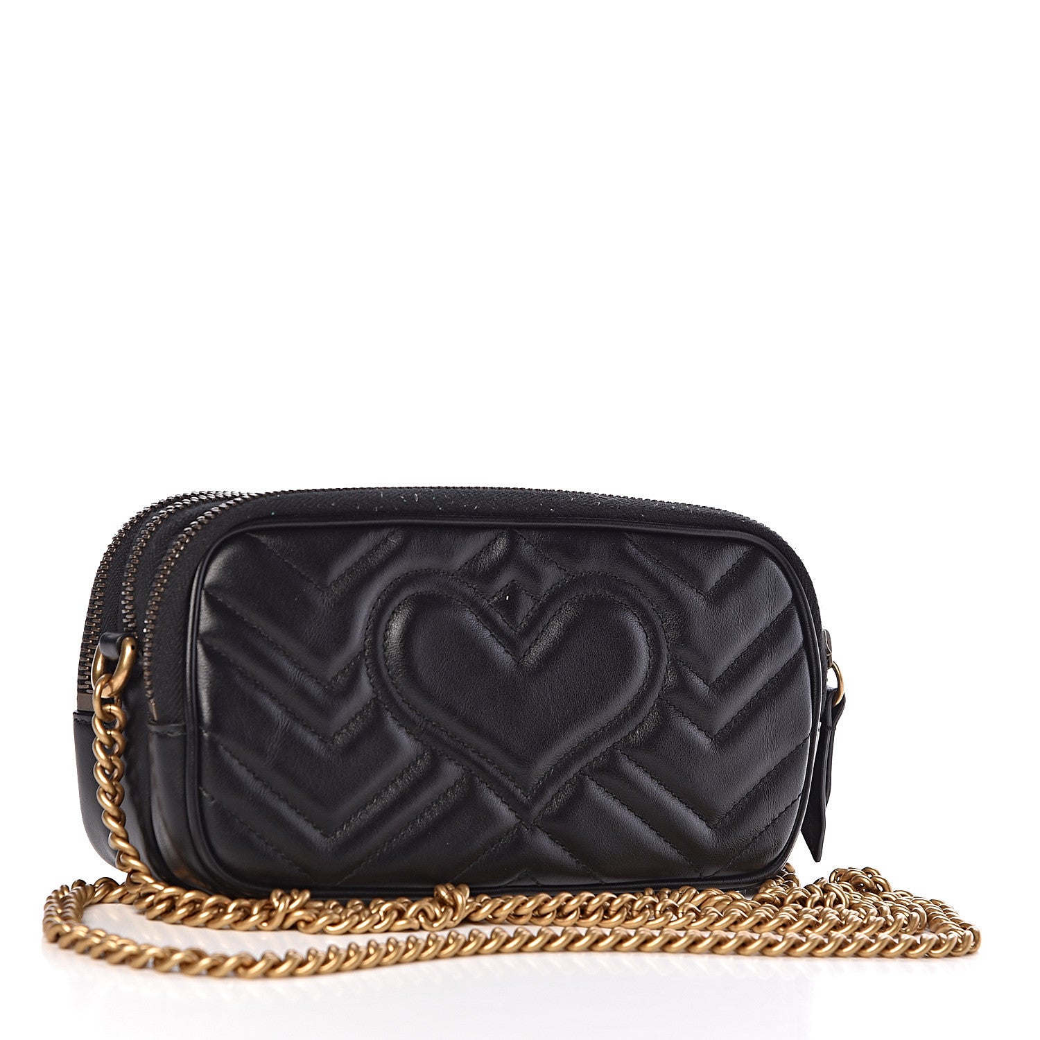 Gucci Calfskin Matelasse Mini GG Marmont Chain Crossbody Bag Black 3 of 15