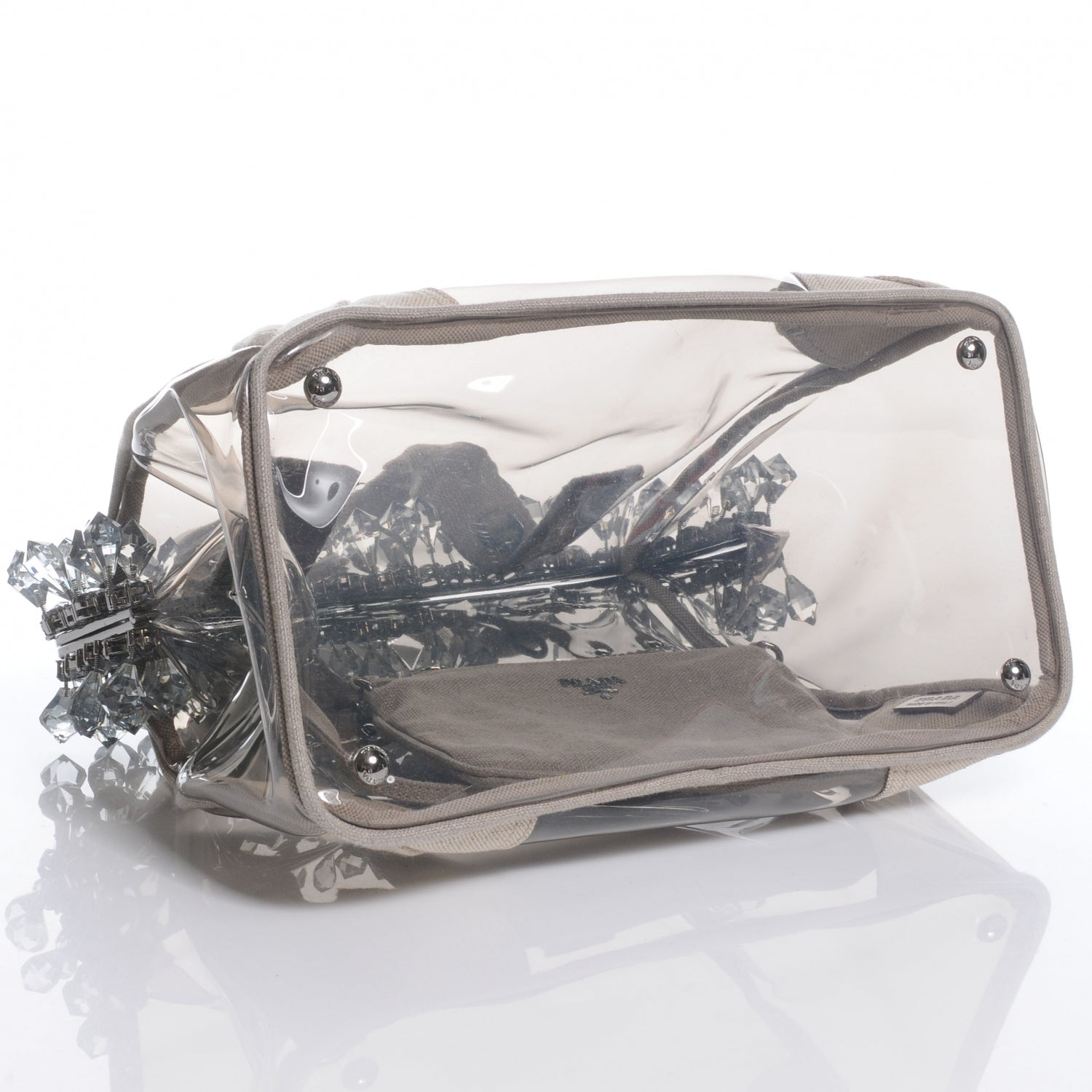 Prada Canvas Plexiglass Frame Crystal Cluster Bag Naturale 5 of 7