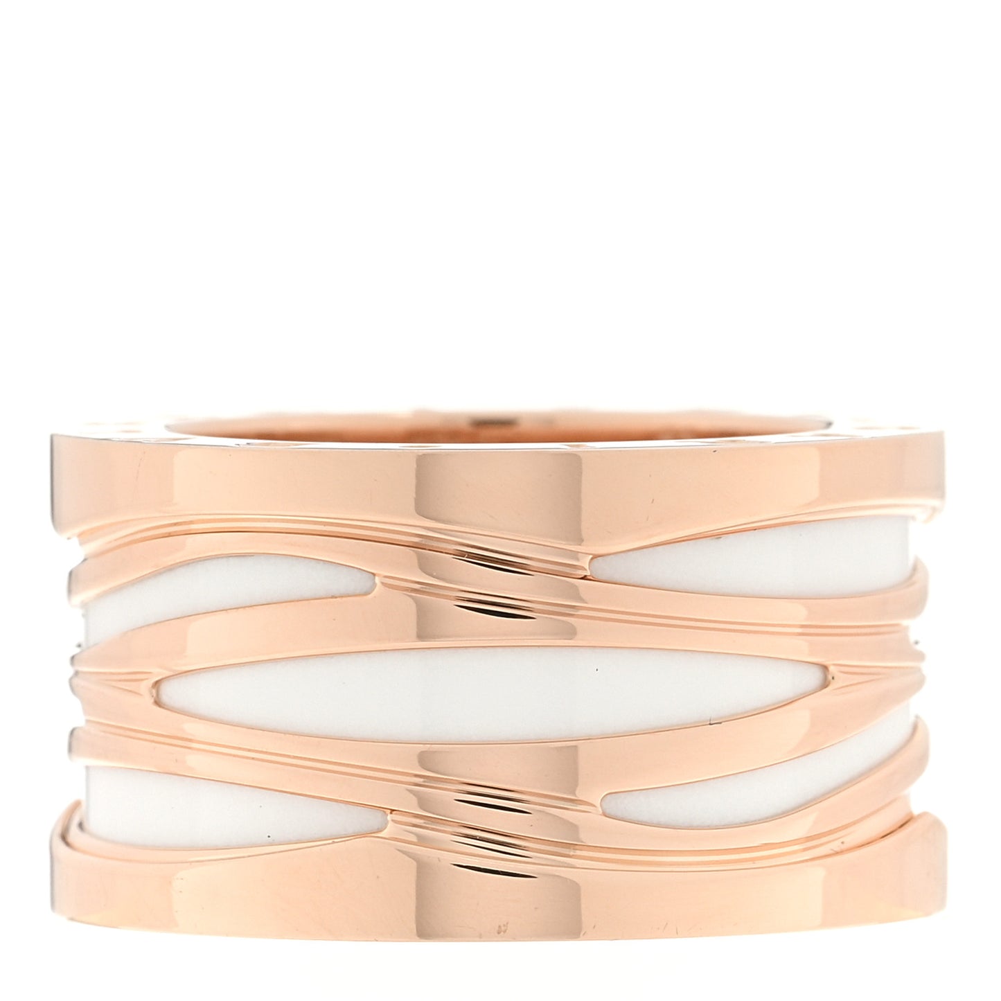 18K Rose Gold White Ceramic B.Zero1 Legend Four-Band Ring 53 6.5