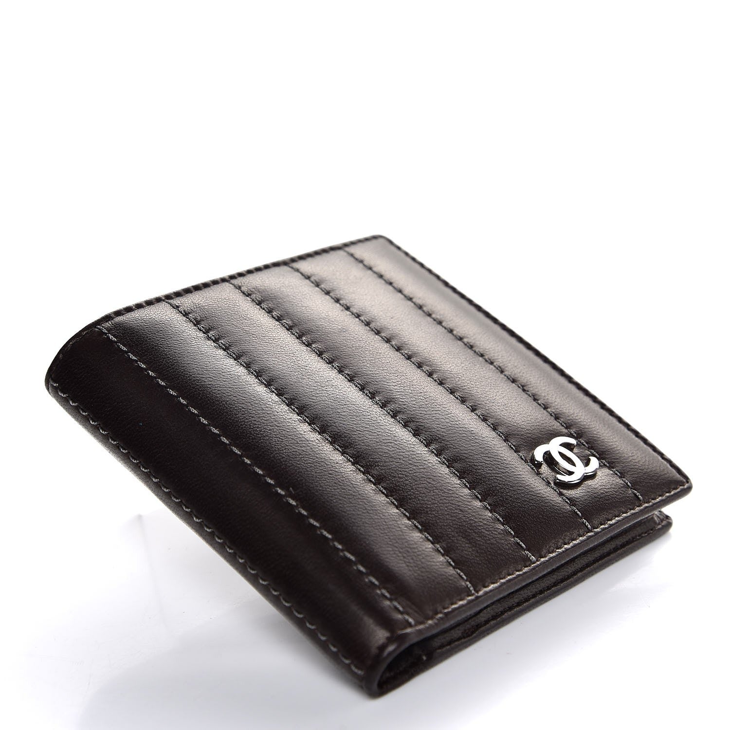 Chanel Lambskin Vertical Quilted Mademoiselle Bi-Fold Wallet Brown 4 of 8
