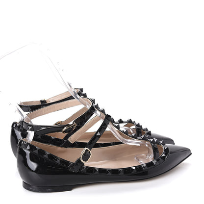 Valentino Garavani Patent Rockstud Cage Ballerina Flats 38.5 Black 4 of 10