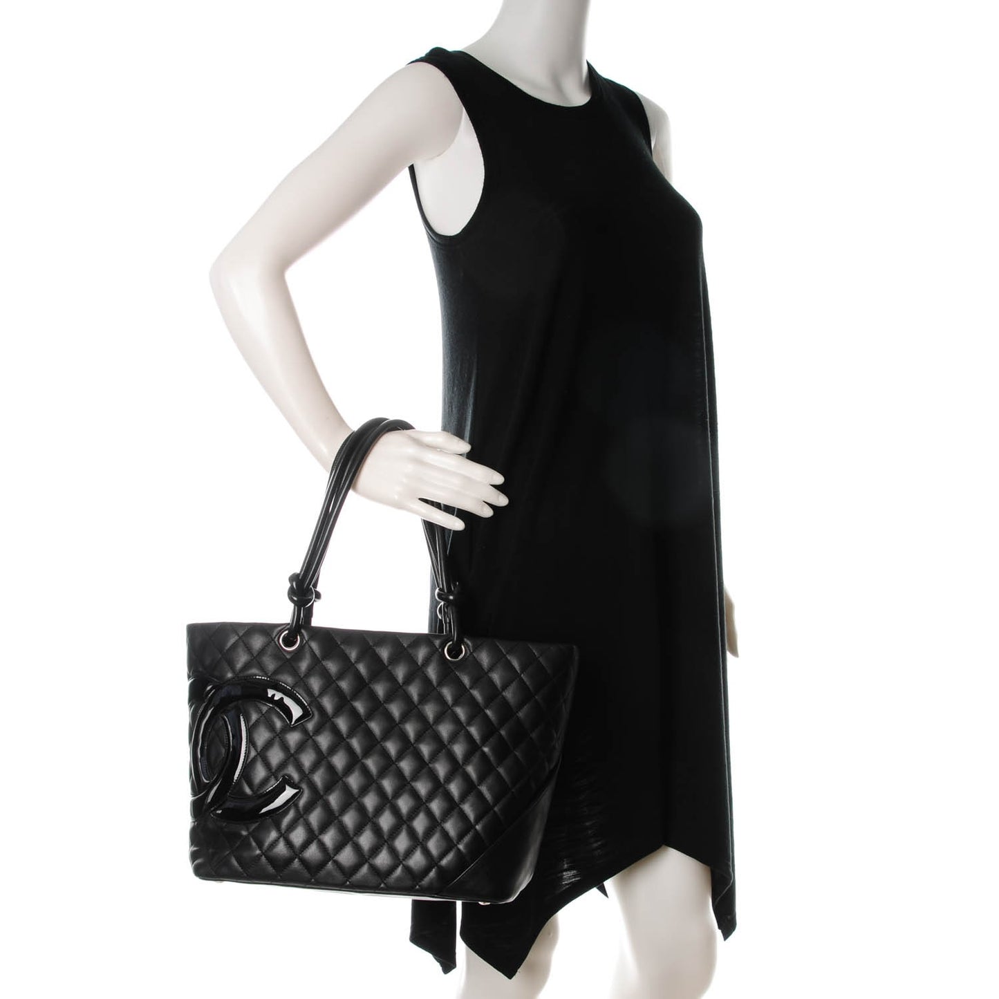 Calfskin Quilted Large Cambon Tote Black