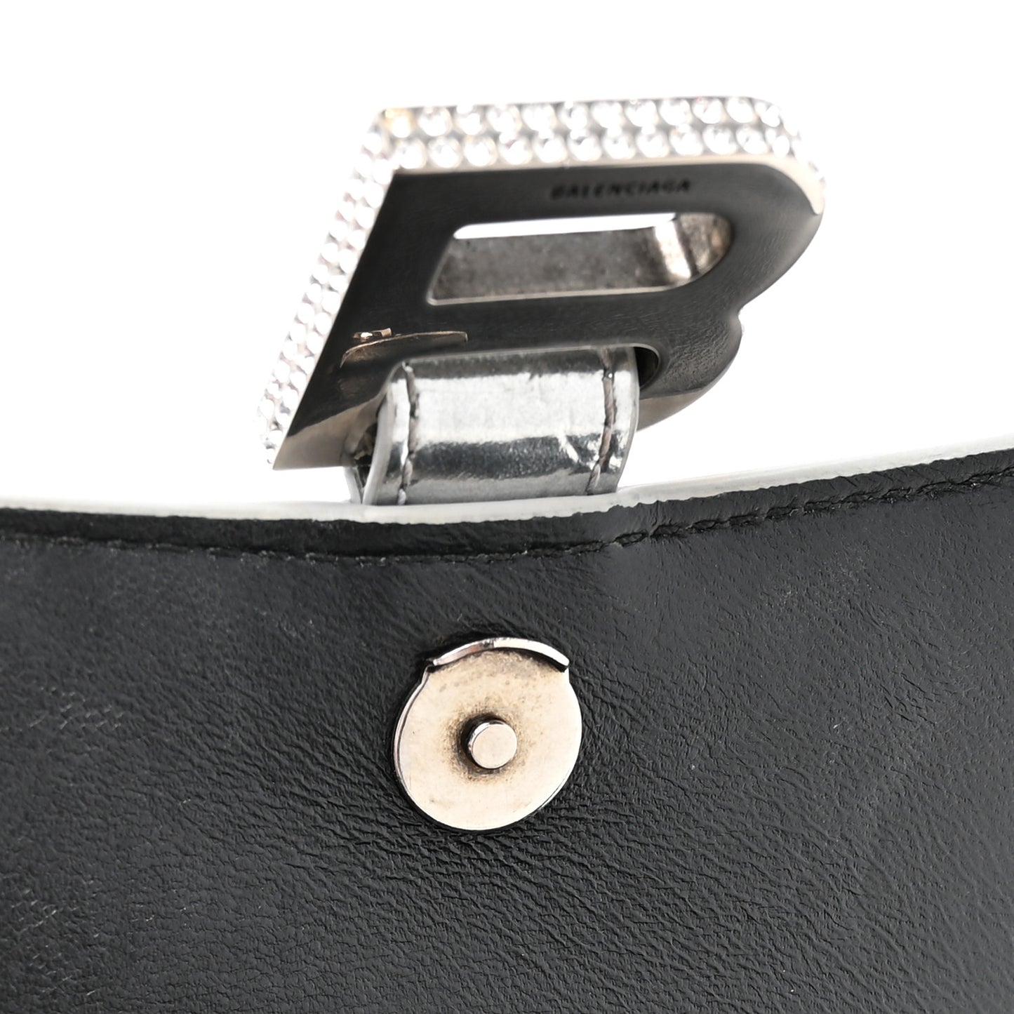 Metallic Calfskin Crocodile Embossed Crystal Hourglass Top Handle Bag XS Silver