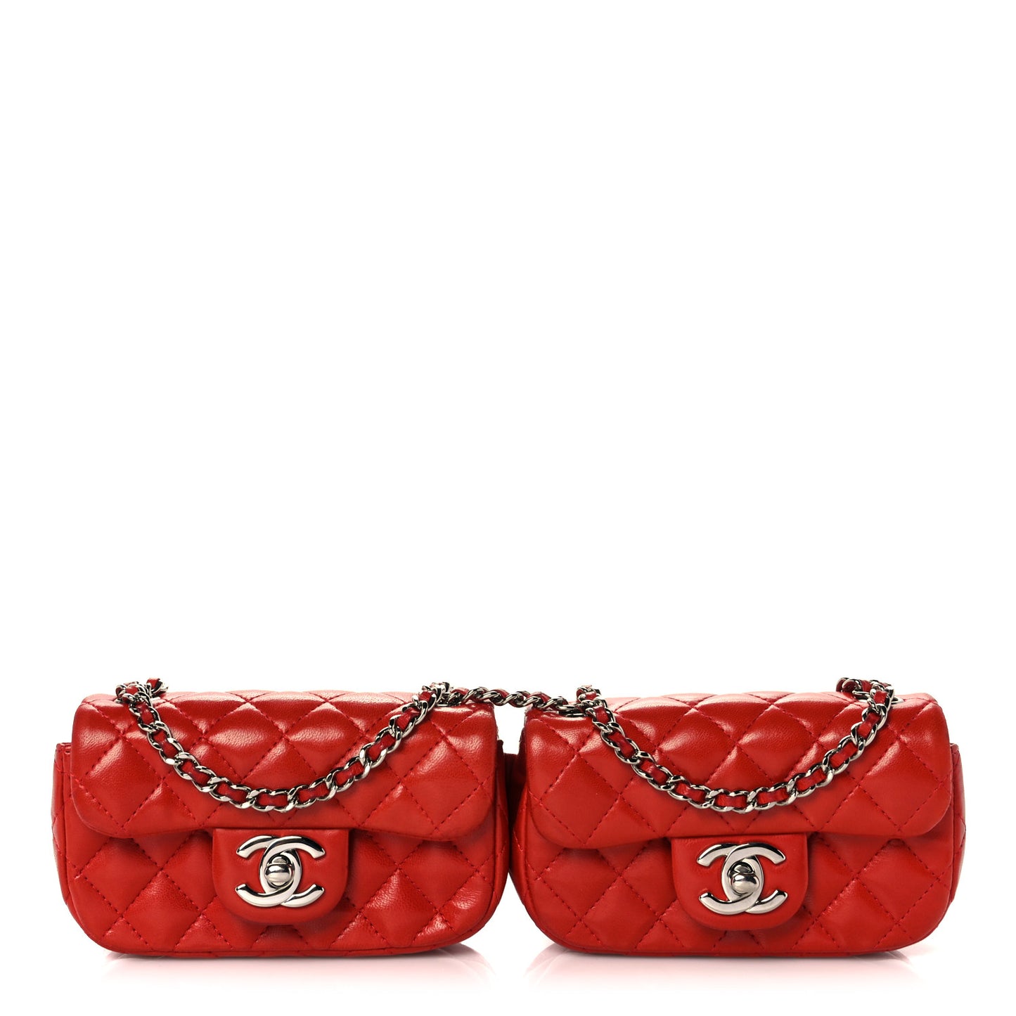 Lambskin Quilted Double Mini Flap Crossbody Red