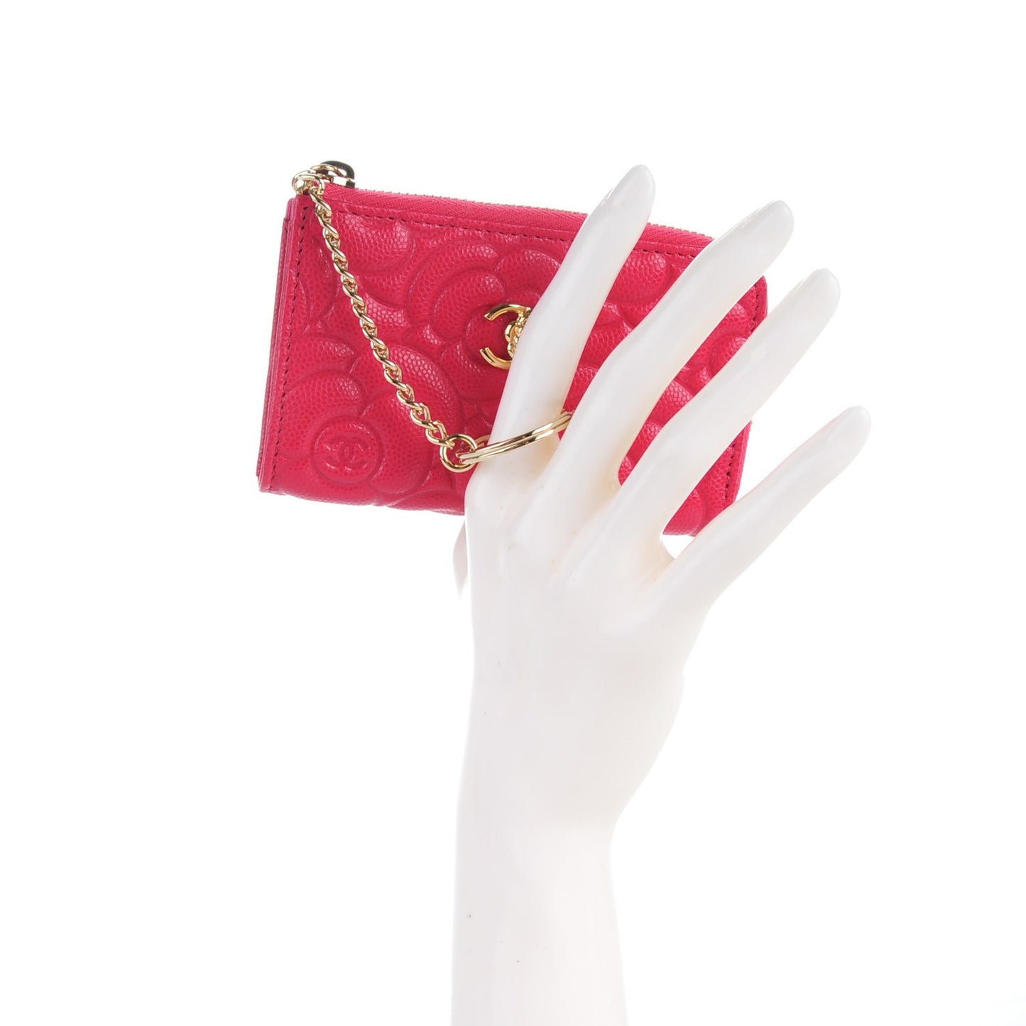Caviar Camellia Embossed Key Holder Case Fuchsia