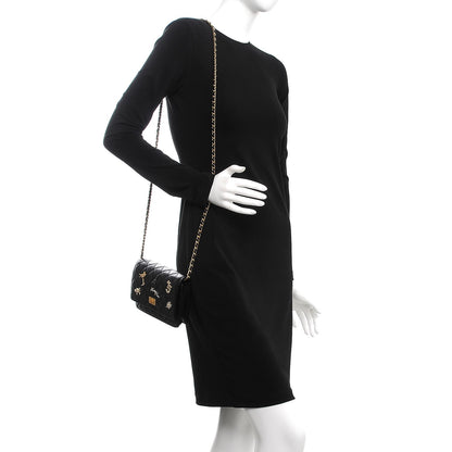 Chanel Aged Calfskin Quilted Lucky Charms 2.55 Reissue Wallet On Chain WOC Black 2 of 9