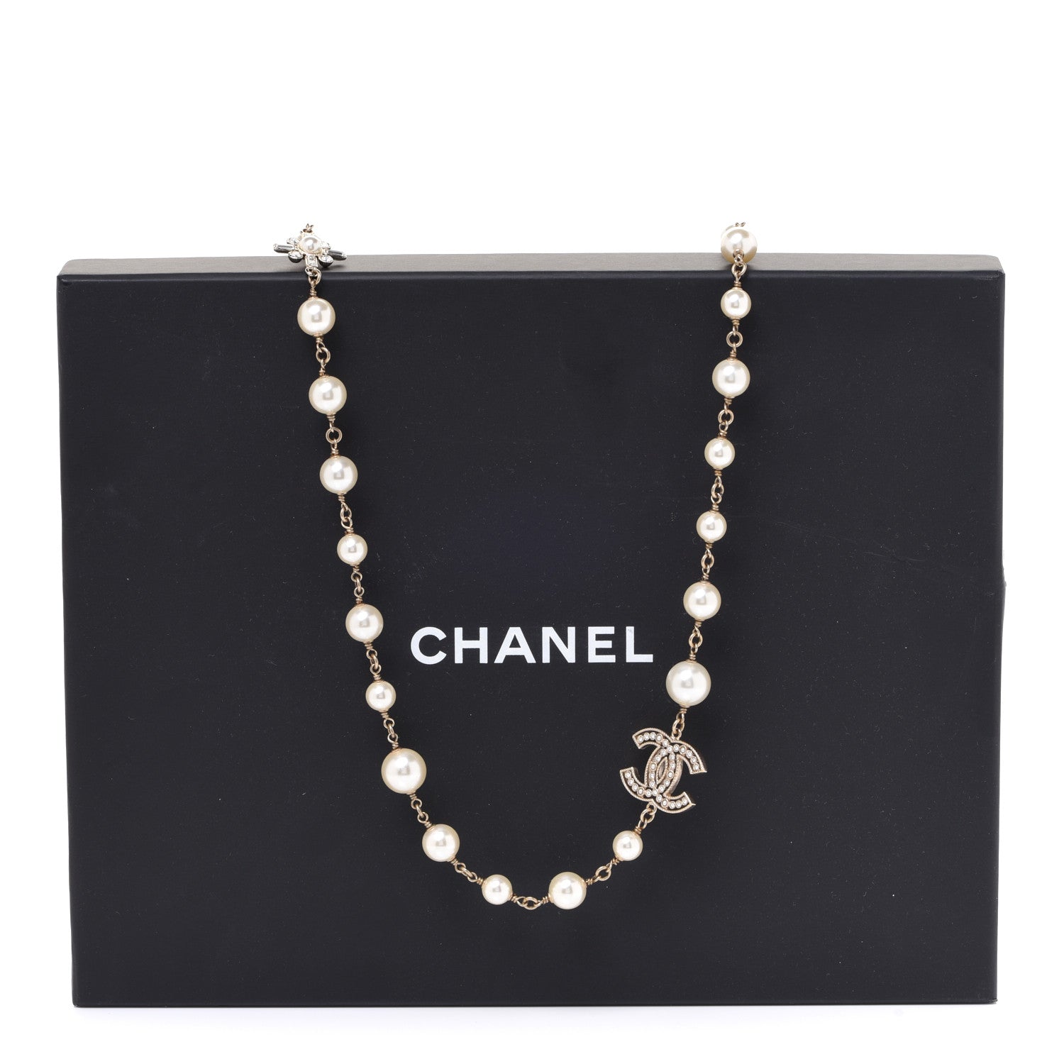 Chanel Crystal Baguette Pearl CC Necklace Gold 6 of 6