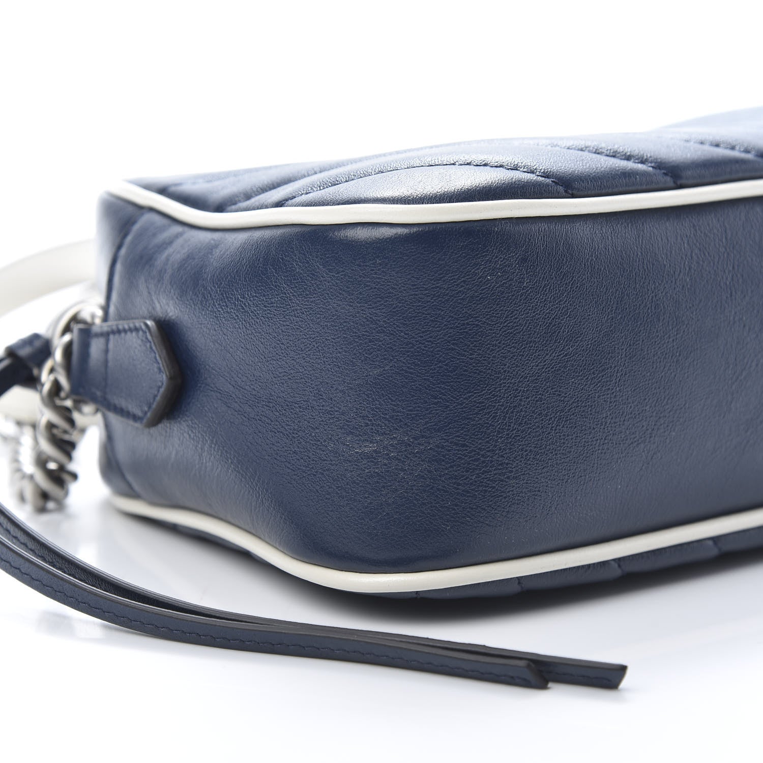 Gucci Vintage Effect Calfskin Matelasse Diagonal Small Torchon GG Marmont Chain Shoulder Bag Blue Agata Mystic White 9 of 10