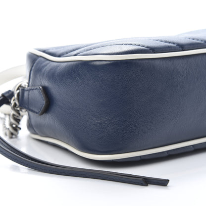 Gucci Vintage Effect Calfskin Matelasse Diagonal Small Torchon GG Marmont Chain Shoulder Bag Blue Agata Mystic White 9 of 10