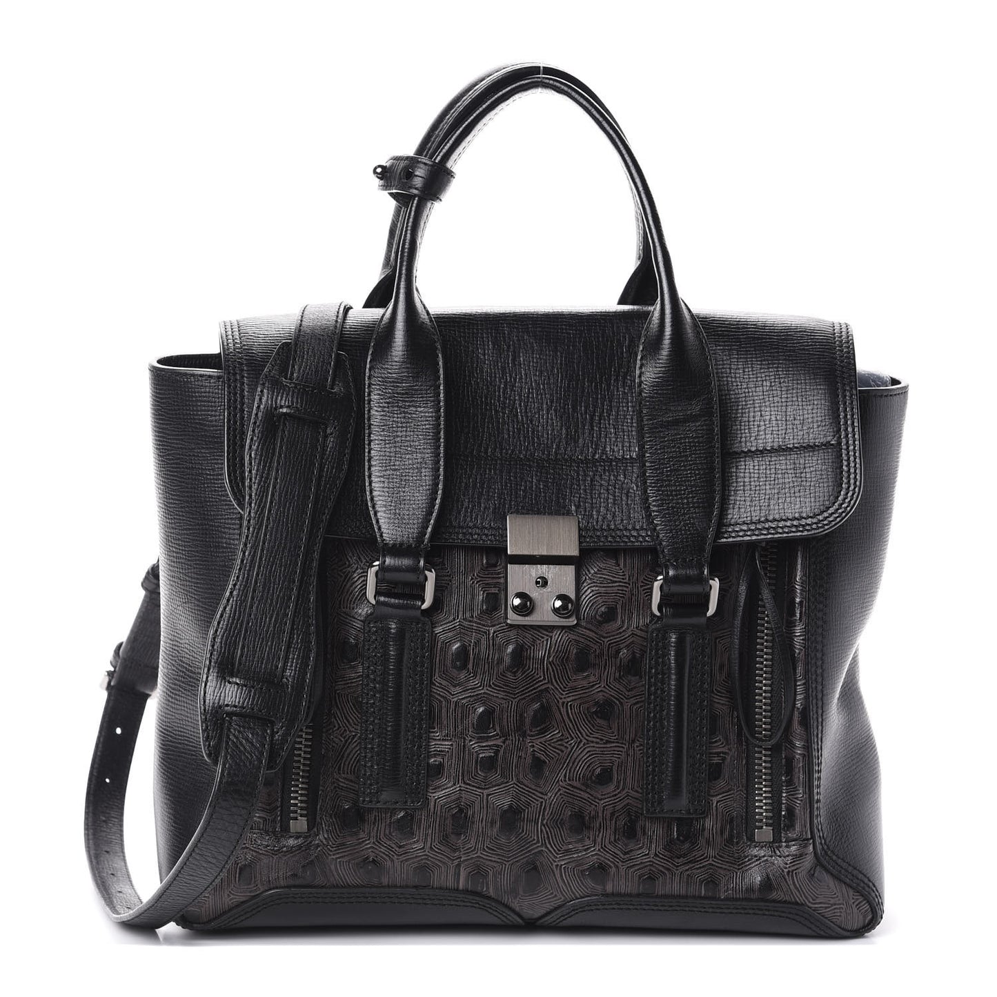 3.1 Turtle Embossed Medium Pashli Satchel Black