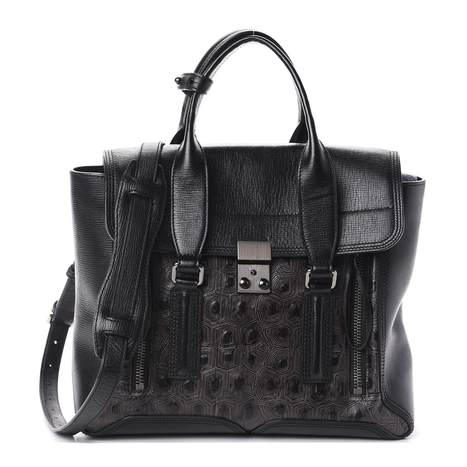 3.1 Phillip Lim 3.1 Turtle Embossed Medium Pashli Satchel Black 1 of 9