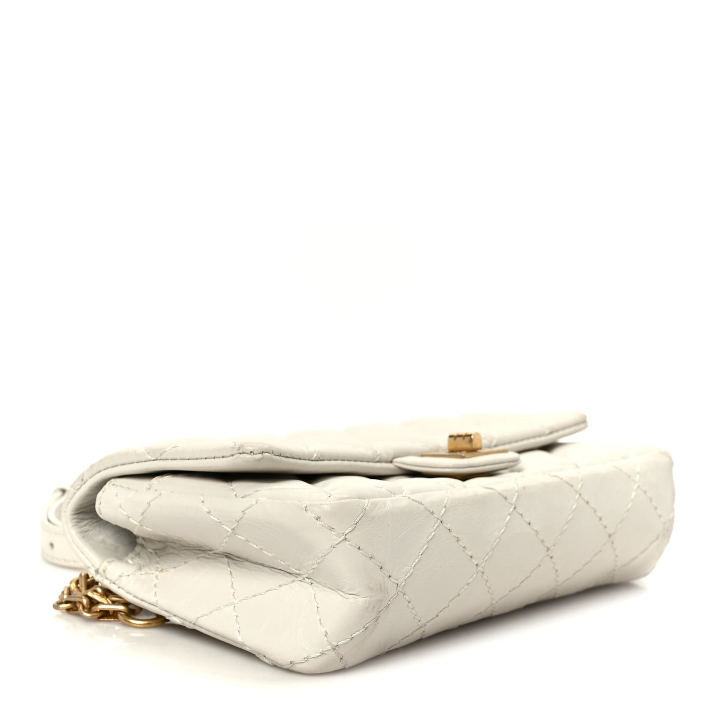 Aged Calfskin Quilted 2.55 Reissue Flap Belt Bag Clutch White