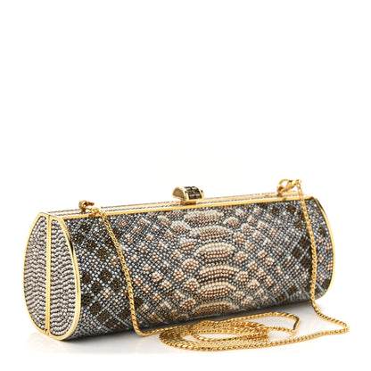 Judith Leiber Swarovski Crystal Minaudiere Clutch Multicolor Gold 3 of 9