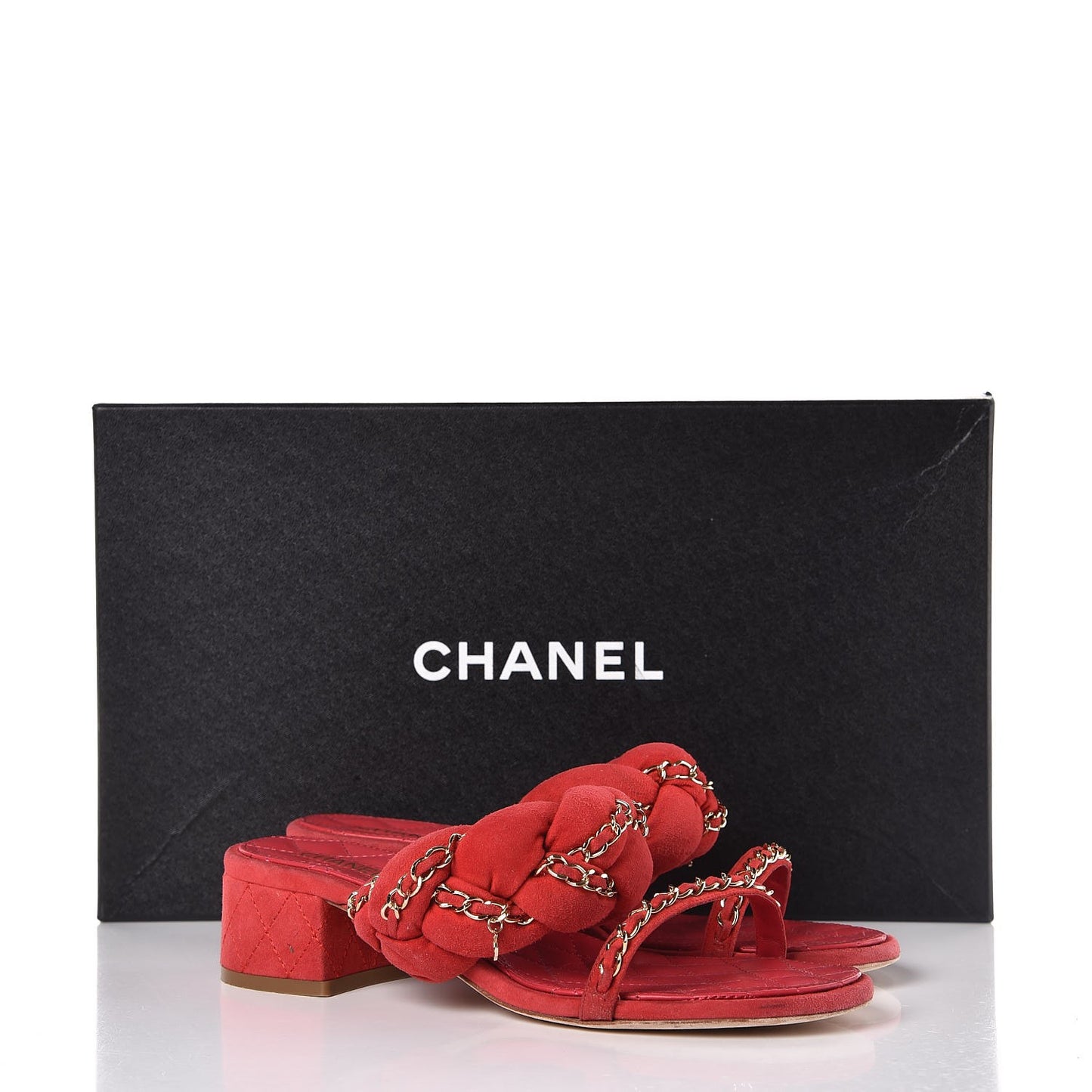 Kid Suede Chain Braided Sandals 38.5 Red