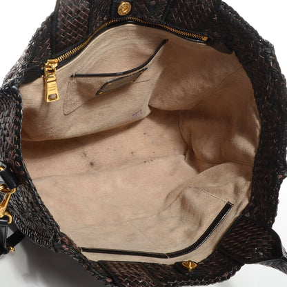 Prada Goatskin Woven Large Tote Moro Black 5 of 9