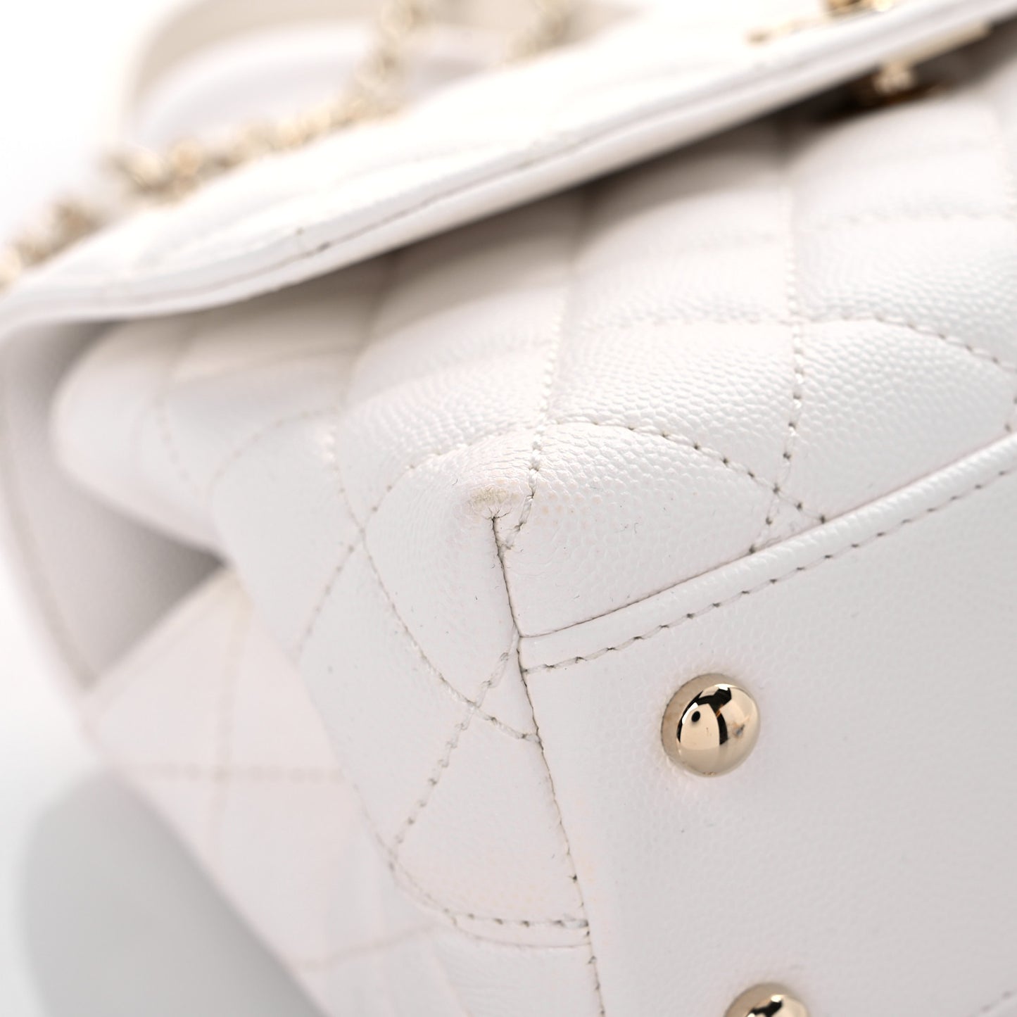 Caviar Quilted Mini Coco Handle Flap White
