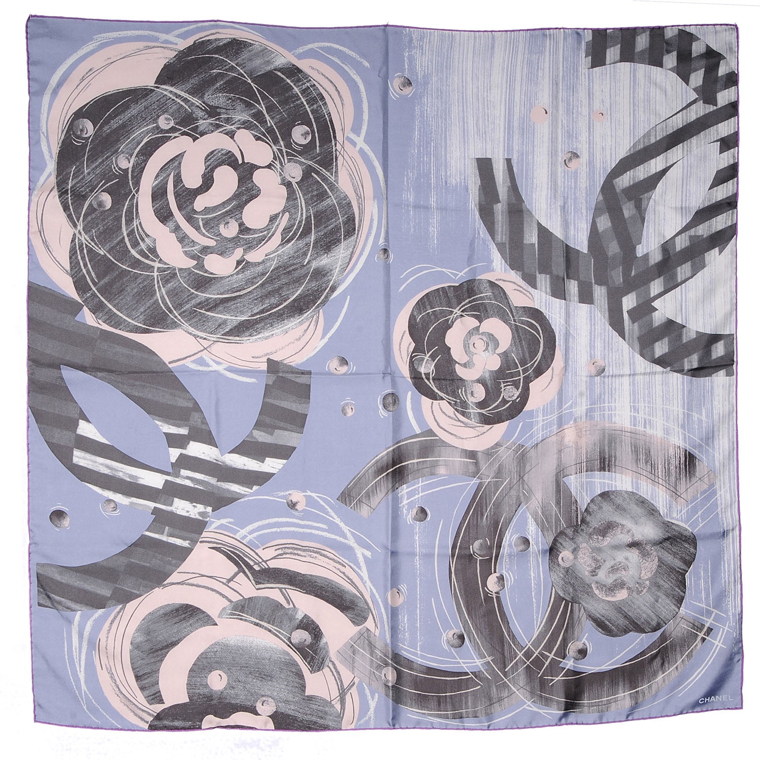 Chanel Silk Camellia CC Bubble Scarf Purple 2 of 5