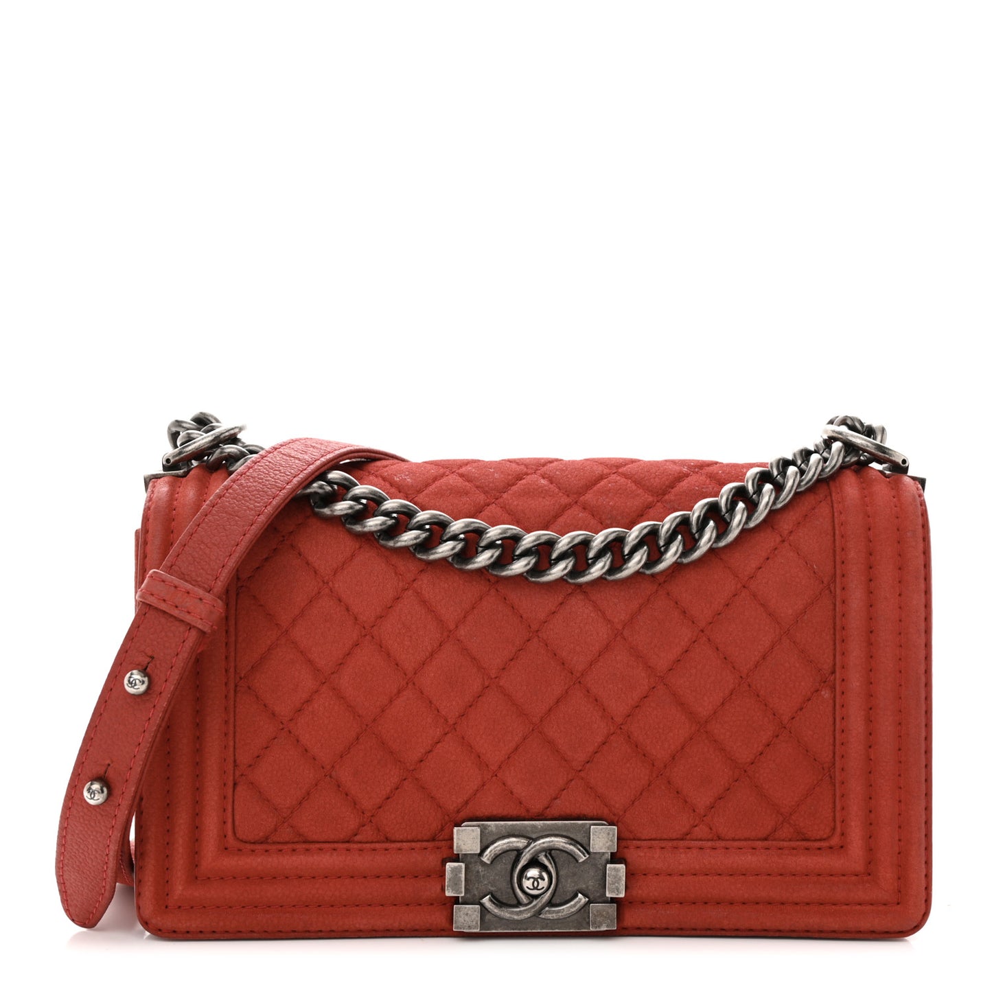 Suede Caviar Quilted Medium Boy Flap Red