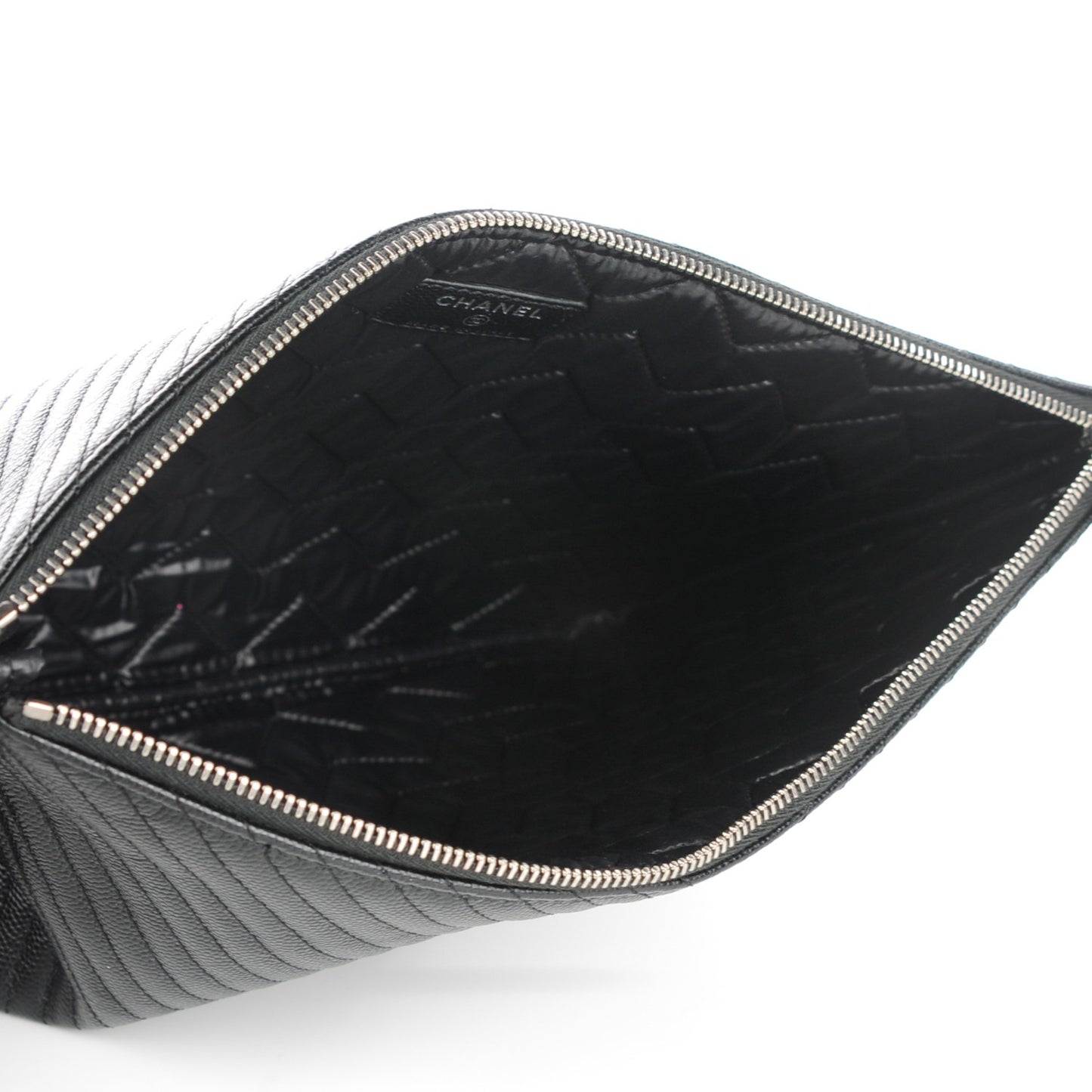 Caviar Chevron Medium Cosmetic Case Black