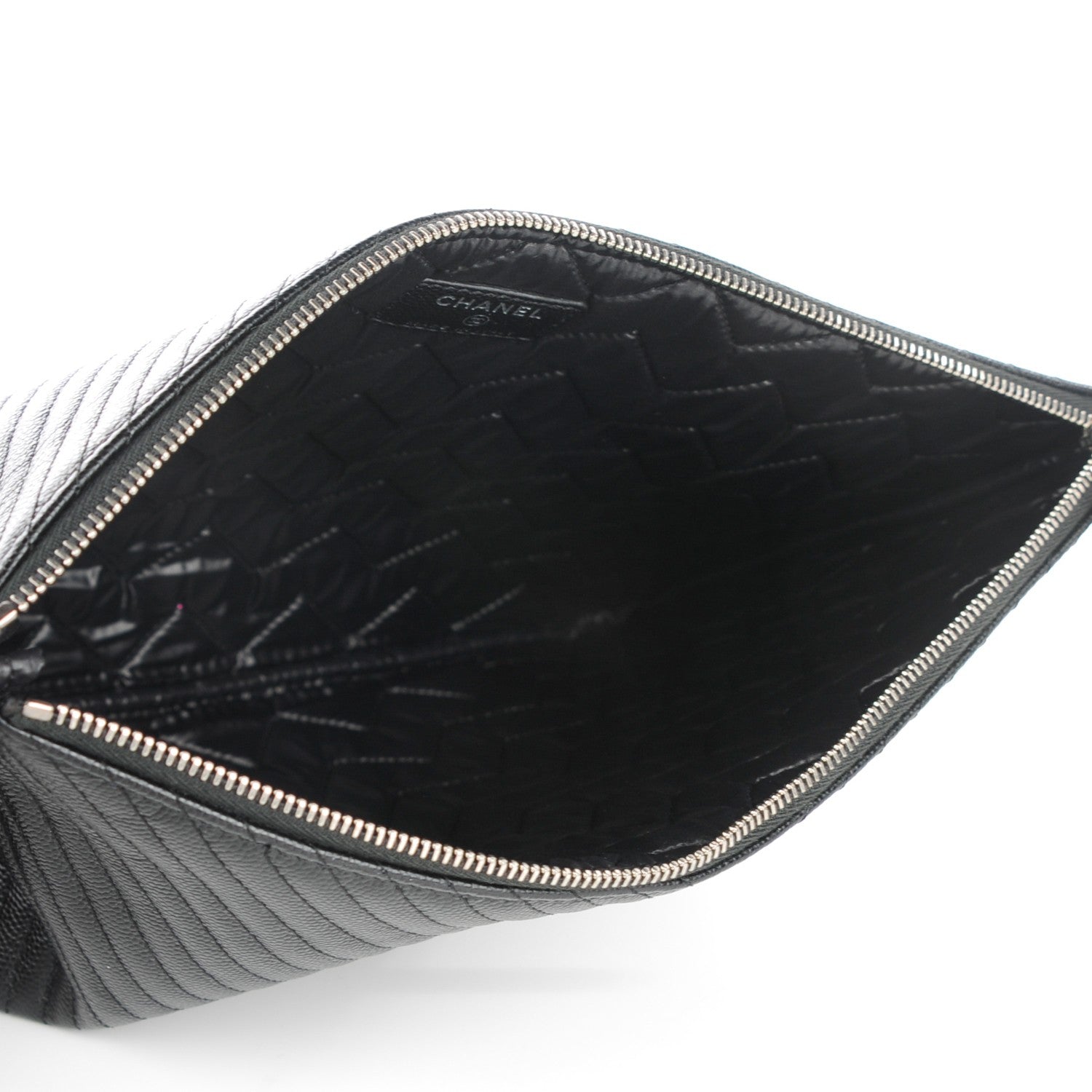 Chanel Caviar Chevron Medium Cosmetic Case Black 5 of 7