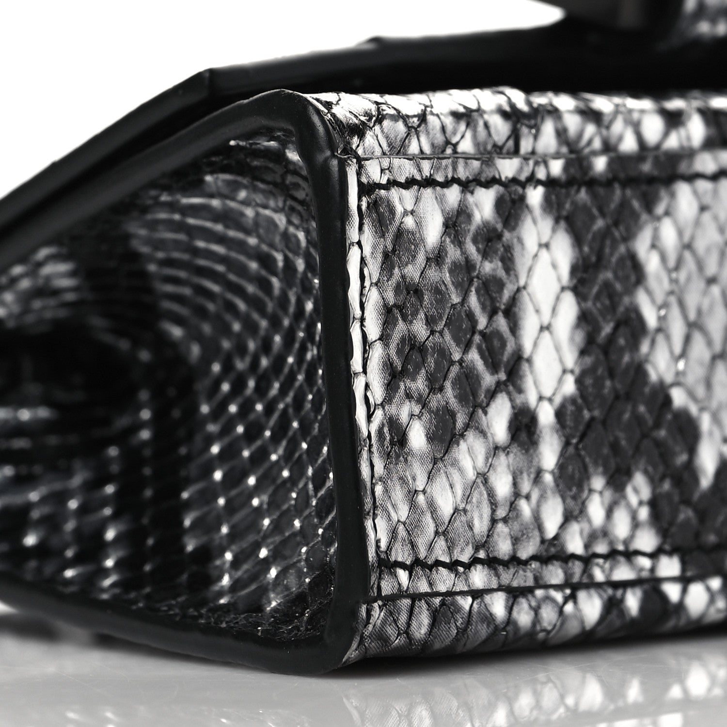 Balenciaga Shiny Calfskin Python Effect Hourglass Top Handle Bag Mini Silver Black 8 of 9