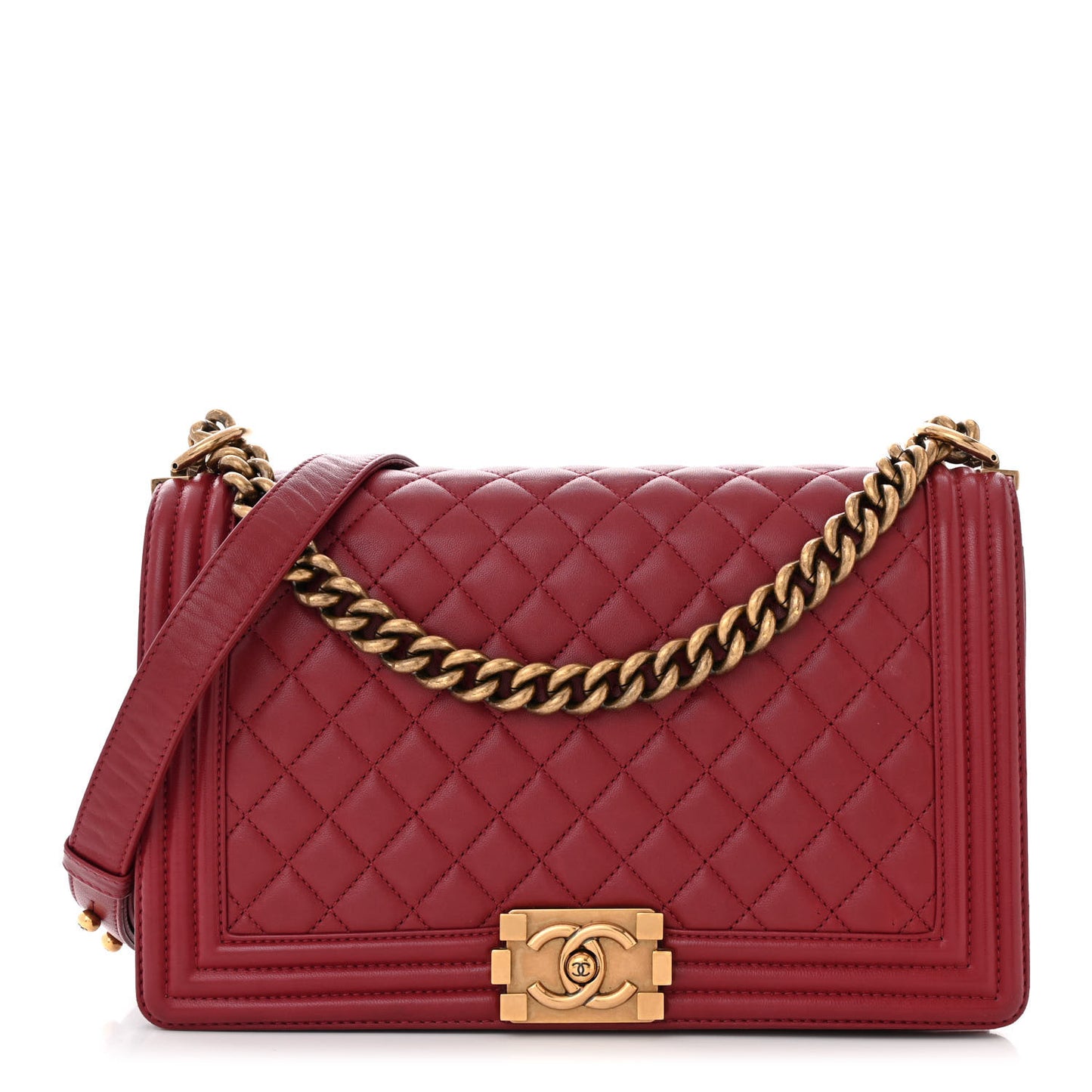 Lambskin Quilted New Medium Boy Flap Dark Red