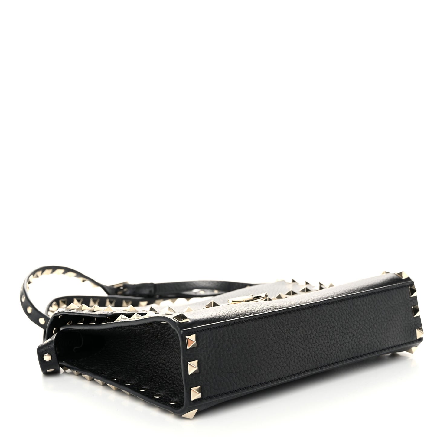 Pebbled Calfskin Medium Rockstud Flip Lock Crossbody Bag Black