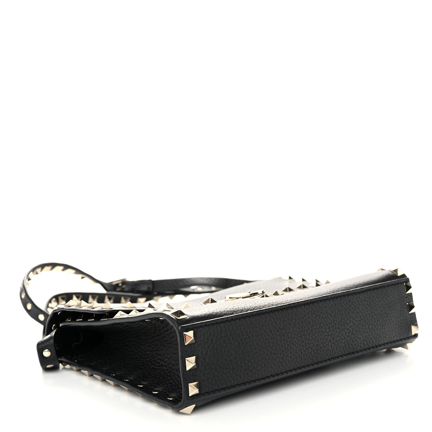 Valentino Garavani Pebbled Calfskin Medium Rockstud Flip Lock Crossbody Bag Black 4 of 9