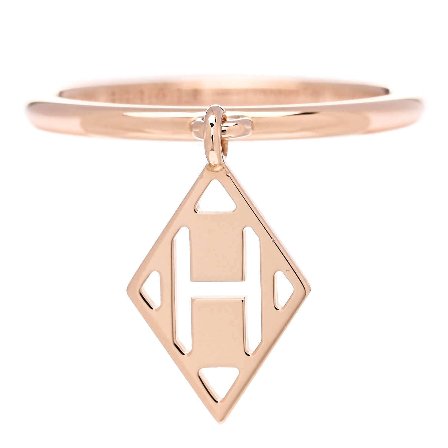 Hermes 18K Rose Gold Gambade H Ring 49 4.75 1 of 6