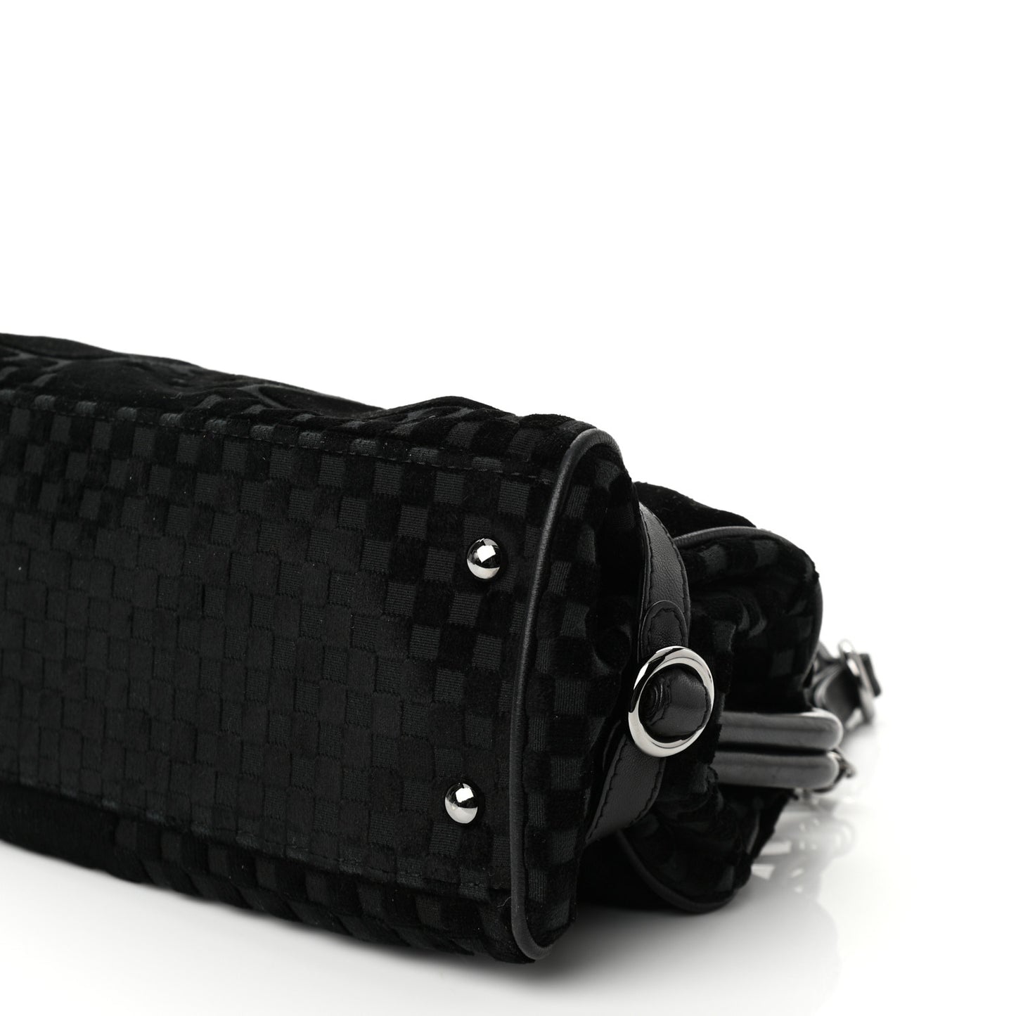 Velvet Checkered Kisslock Frame Bag Black