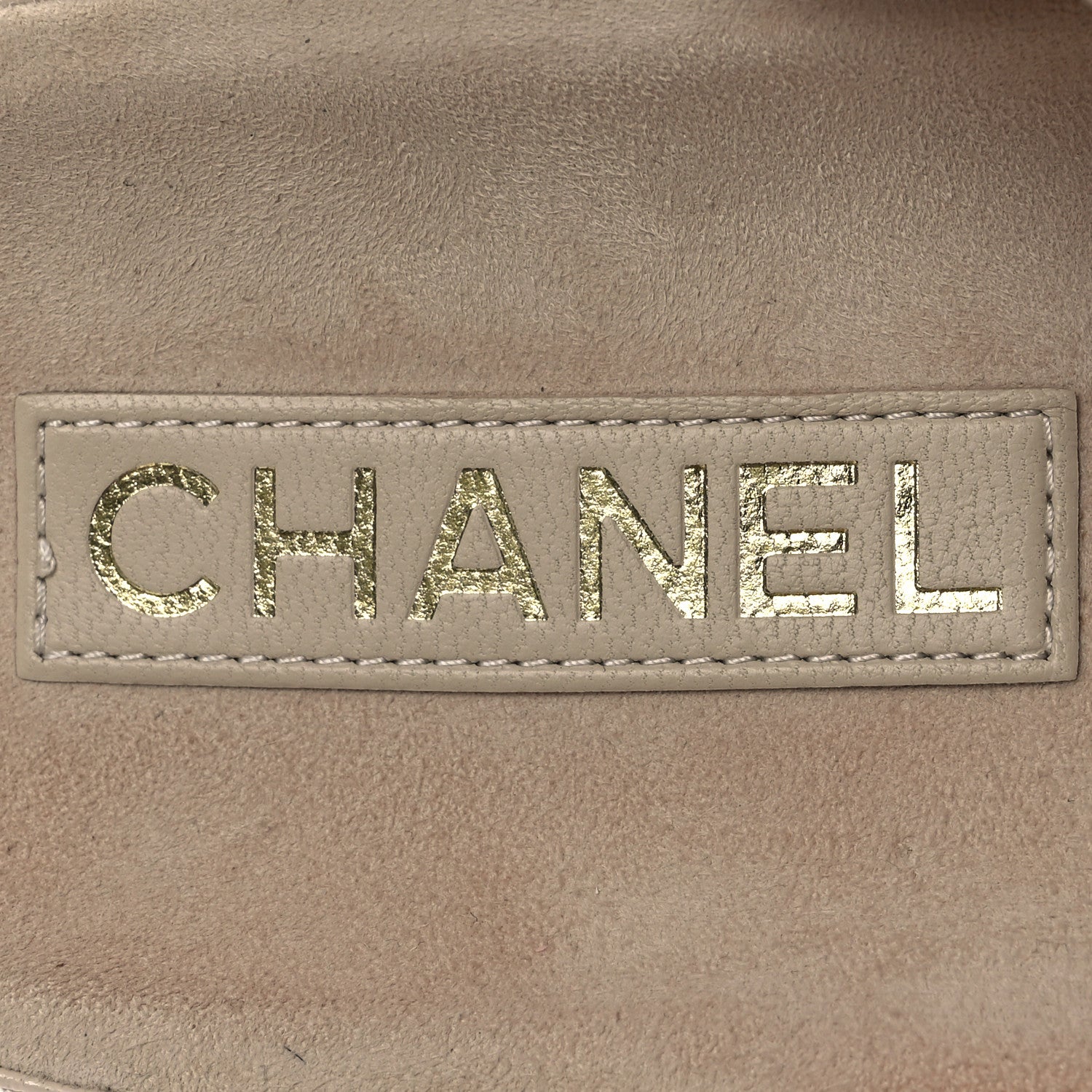 Chanel Shiny Calfskin Crystal Quilted Velcro Dad CC Slide Sandals 38 Light Beige 9 of 14