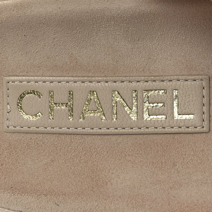 Chanel Shiny Calfskin Crystal Quilted Velcro Dad CC Slide Sandals 38 Light Beige 9 of 14
