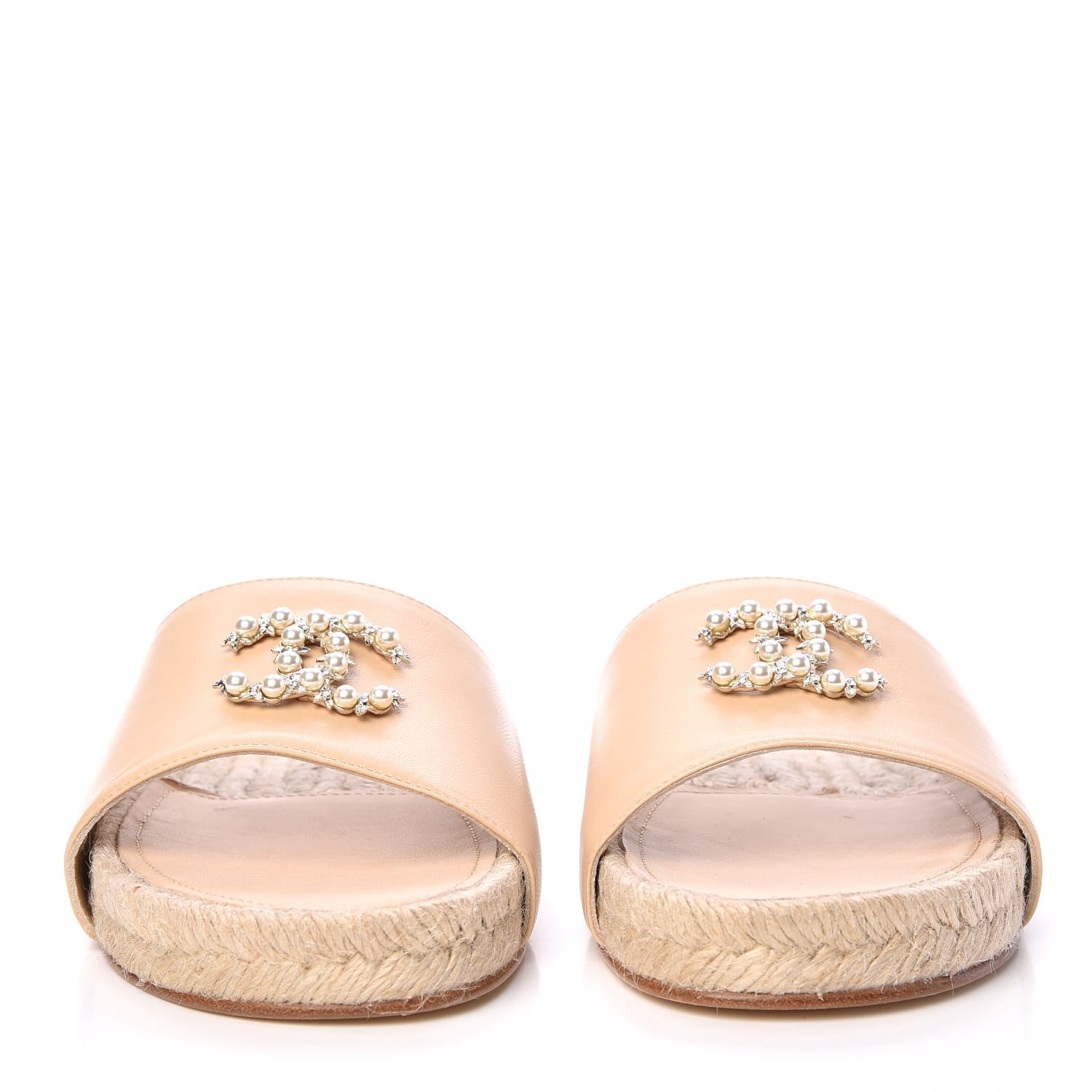 Chanel Lambskin Pearl CC Espadrille Slip On Sandals 37 Beige 2 of 10