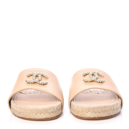 Chanel Lambskin Pearl CC Espadrille Slip On Sandals 37 Beige 2 of 10