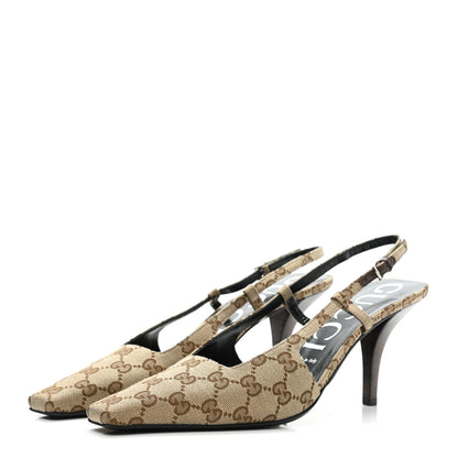 Gucci Monogram Malga Kid Square G 75mm Slingback Pumps 40 Beige Ebony New Acero 3 of 7