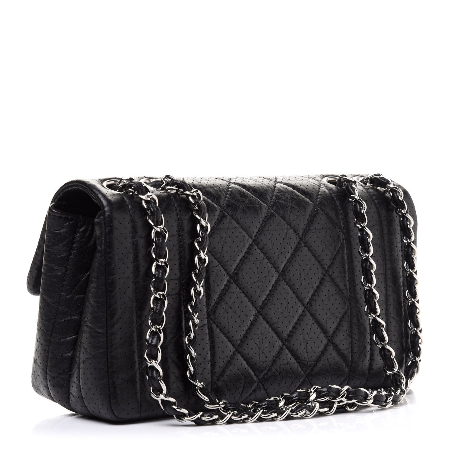 Aged Calfskin Perforated Flap Black