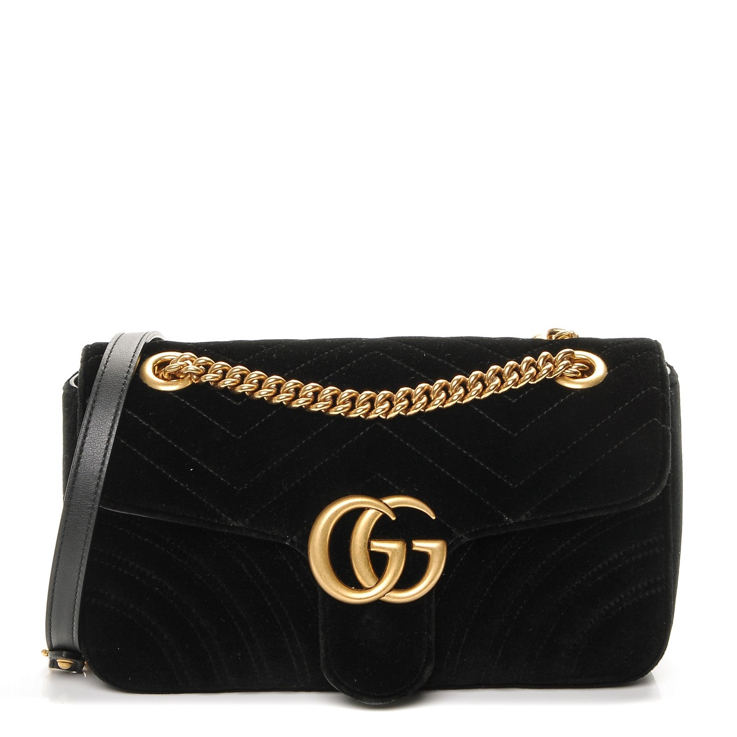 Gucci Velvet Matelasse Small GG Marmont Shoulder Bag Black 1 of 5