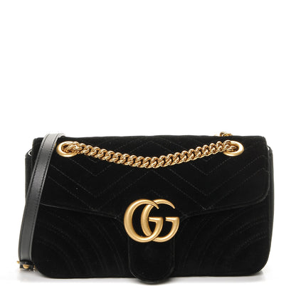 Gucci Velvet Matelasse Small GG Marmont Shoulder Bag Black 1 of 5
