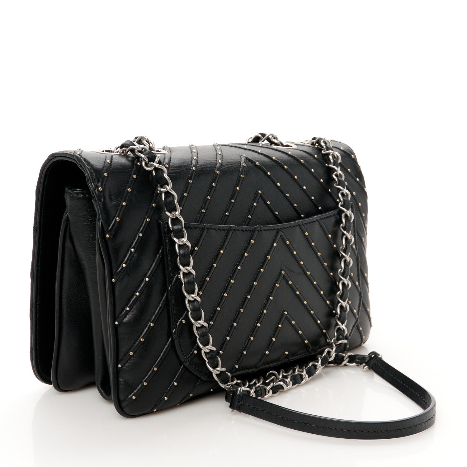 Chanel Calfskin Studded Chevron Quilted Flap Black 3 of 12