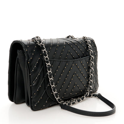 Chanel Calfskin Studded Chevron Quilted Flap Black 3 of 12