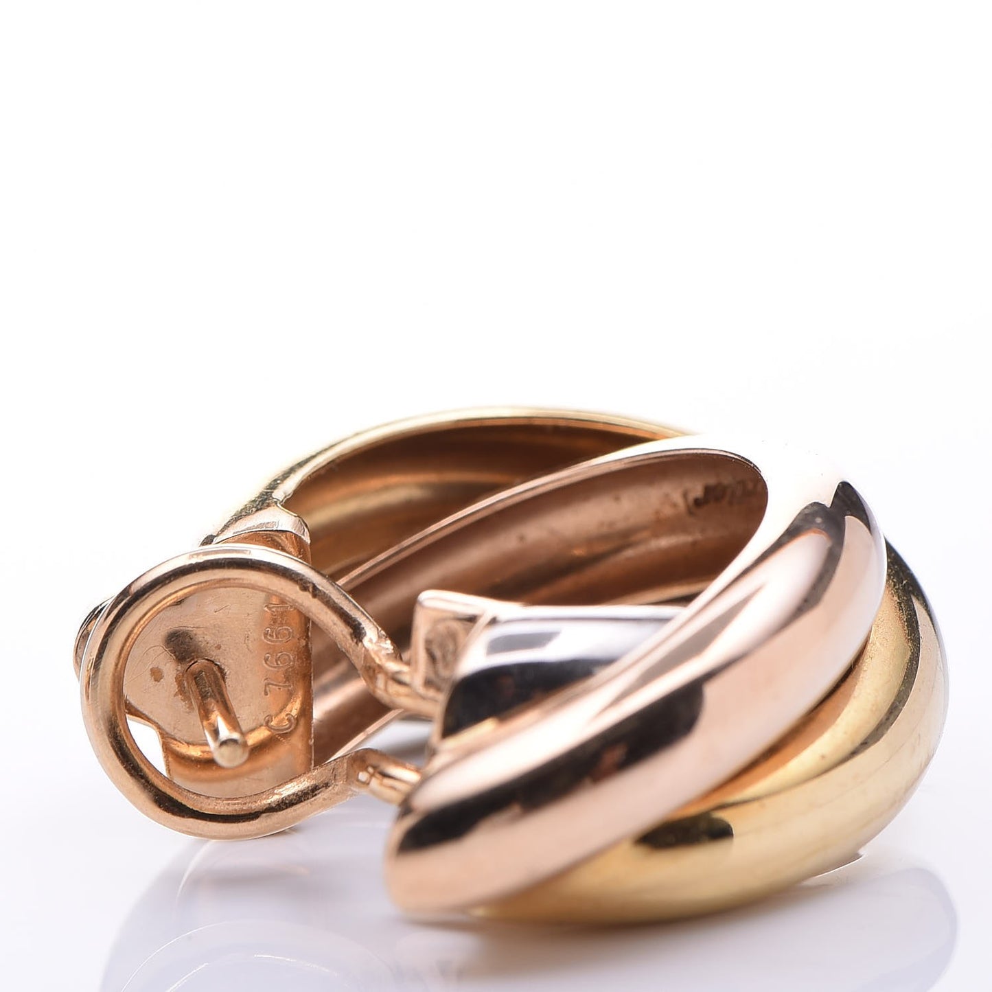18K Pink Yellow White Gold 9.5mm Trinity Hoop Earrings