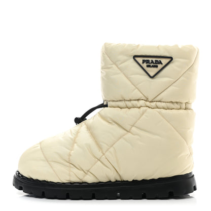 Prada Re-Nylon Piuma Triangle Logo Padded Drawcord 20mm Snow Boots 37 Avorio 1 of 9