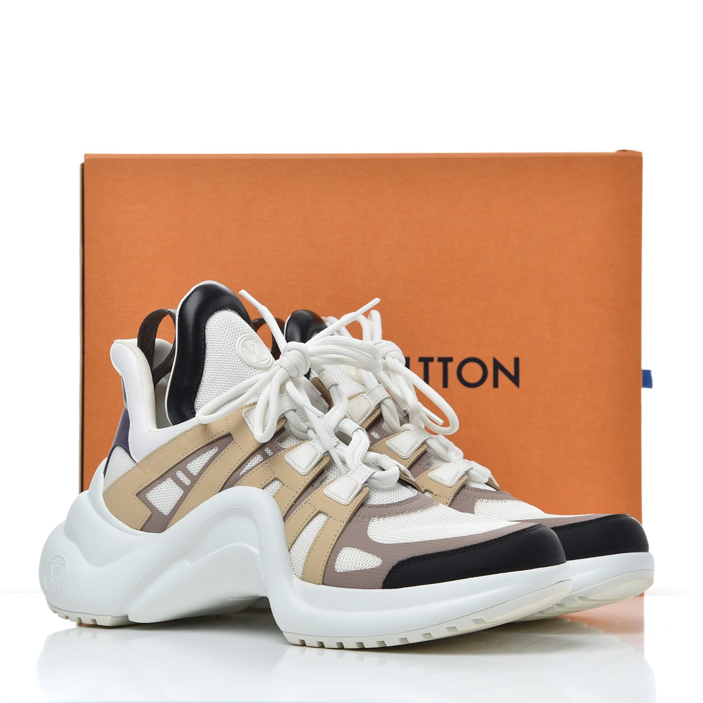 Calfskin Technical Nylon LV Archlight Sneakers 42 White Beige