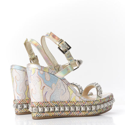 Christian Louboutin Lurex Flame Pira Ryad 110 Wedge Sandals 38 Platine Multicolor 4 of 9