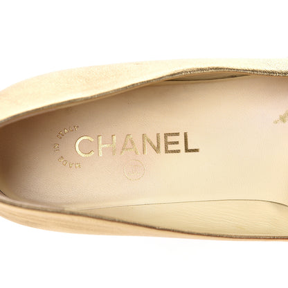 Chanel Lambskin Grosgrain Cap Toe CC Wedge Pumps 39.5 Gold 8 of 10