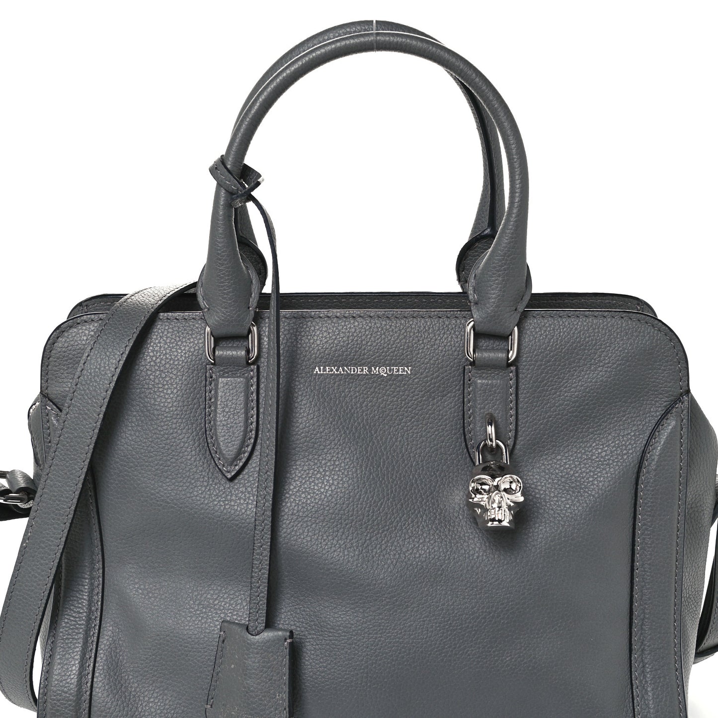 Pebbled Calfskin Small Skull Padlock Zip Around Tote Dark Grey