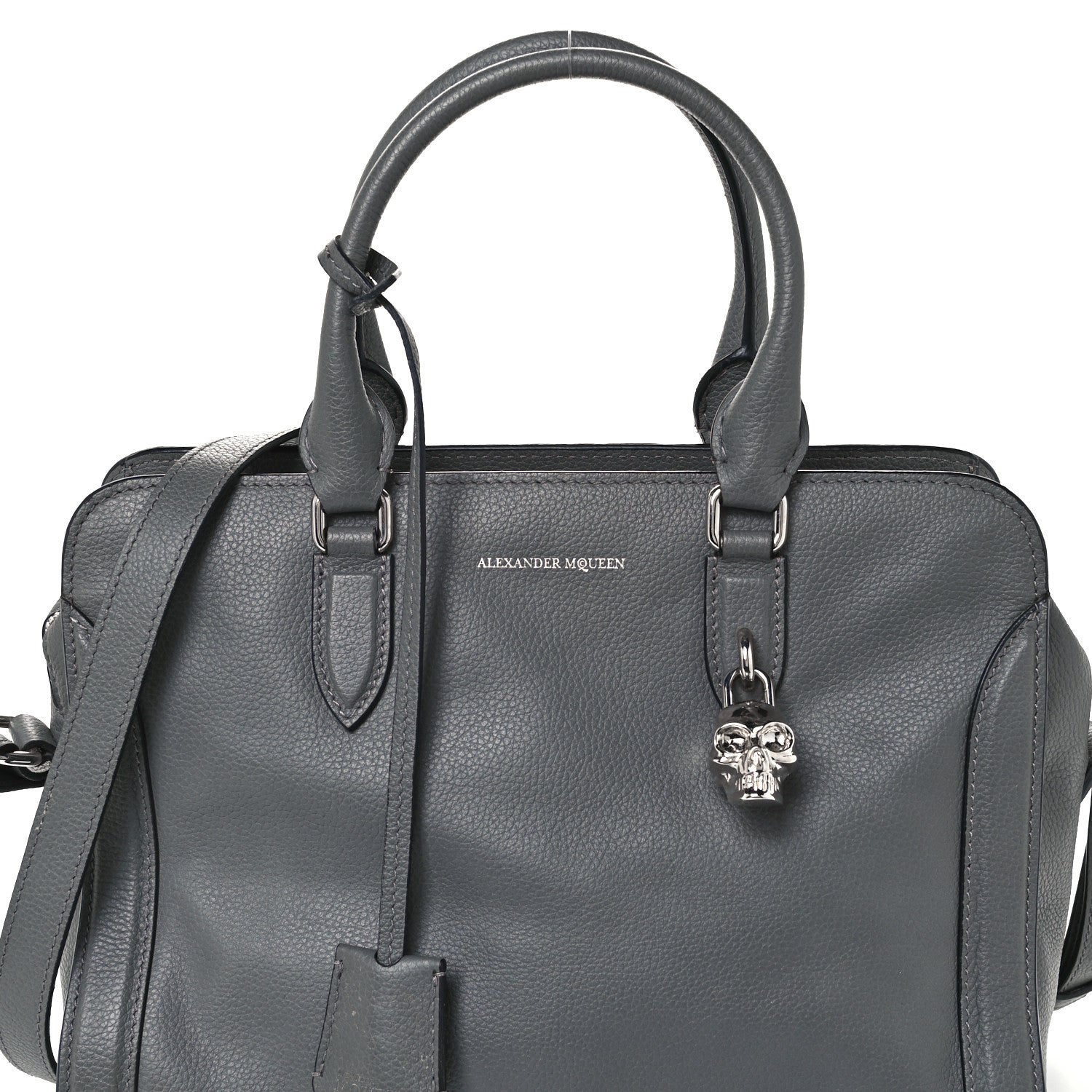 Alexander McQueen Pebbled Calfskin Small Skull Padlock Zip Around Tote Dark Grey 8 of 10