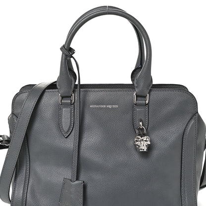 Alexander McQueen Pebbled Calfskin Small Skull Padlock Zip Around Tote Dark Grey 8 of 10