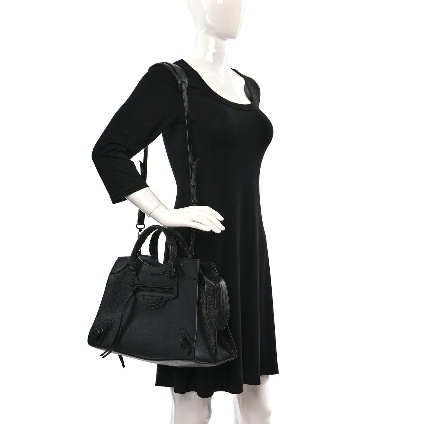 Grained Calfskin Black Hardware Neo Classic City Black